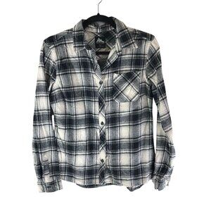 Mountain Club Womens Plaid Flannel Shirt Black/White Long Sleeve Button-Up M
